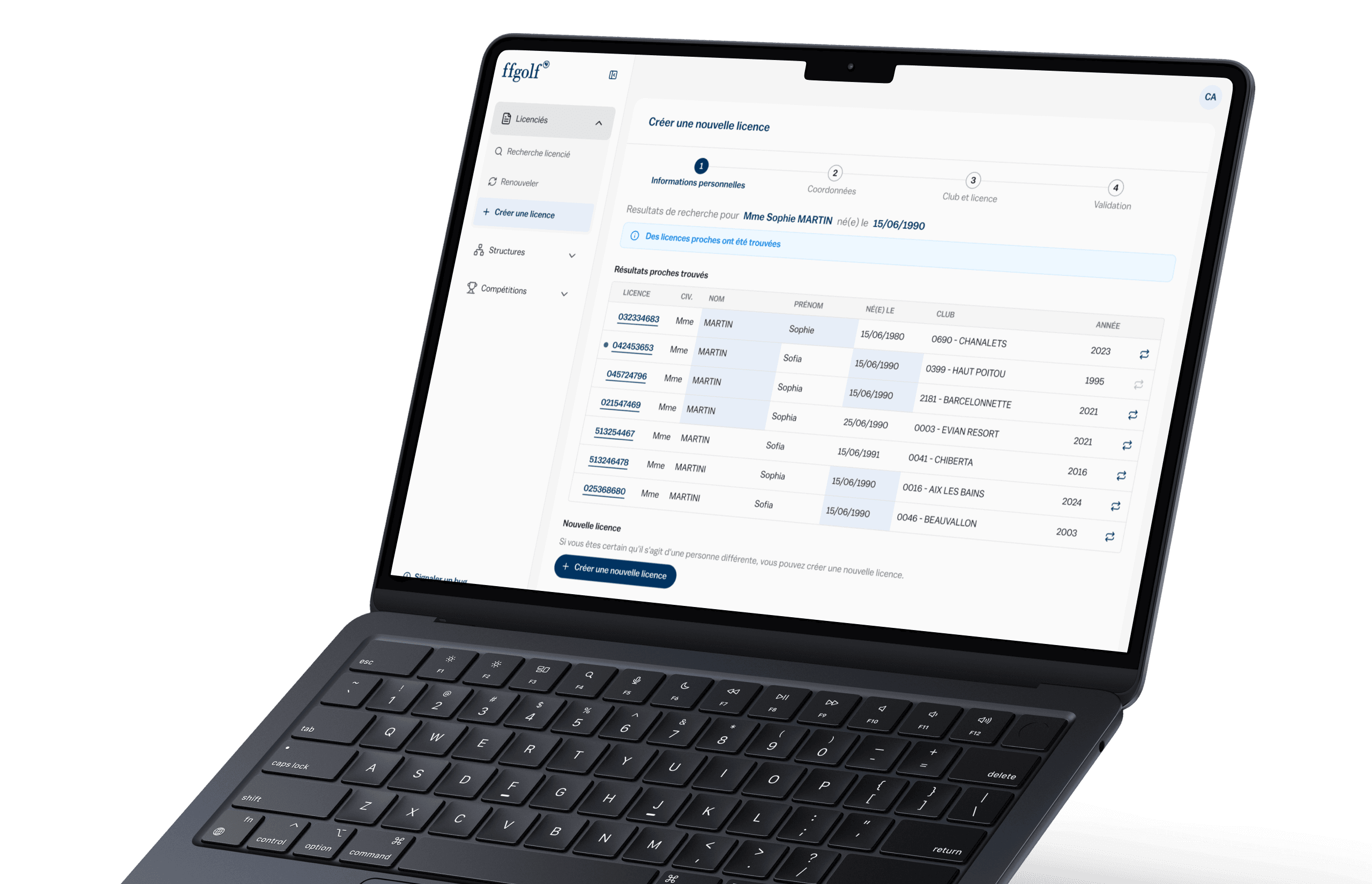 FF Golf: search results table to identify potential duplicates