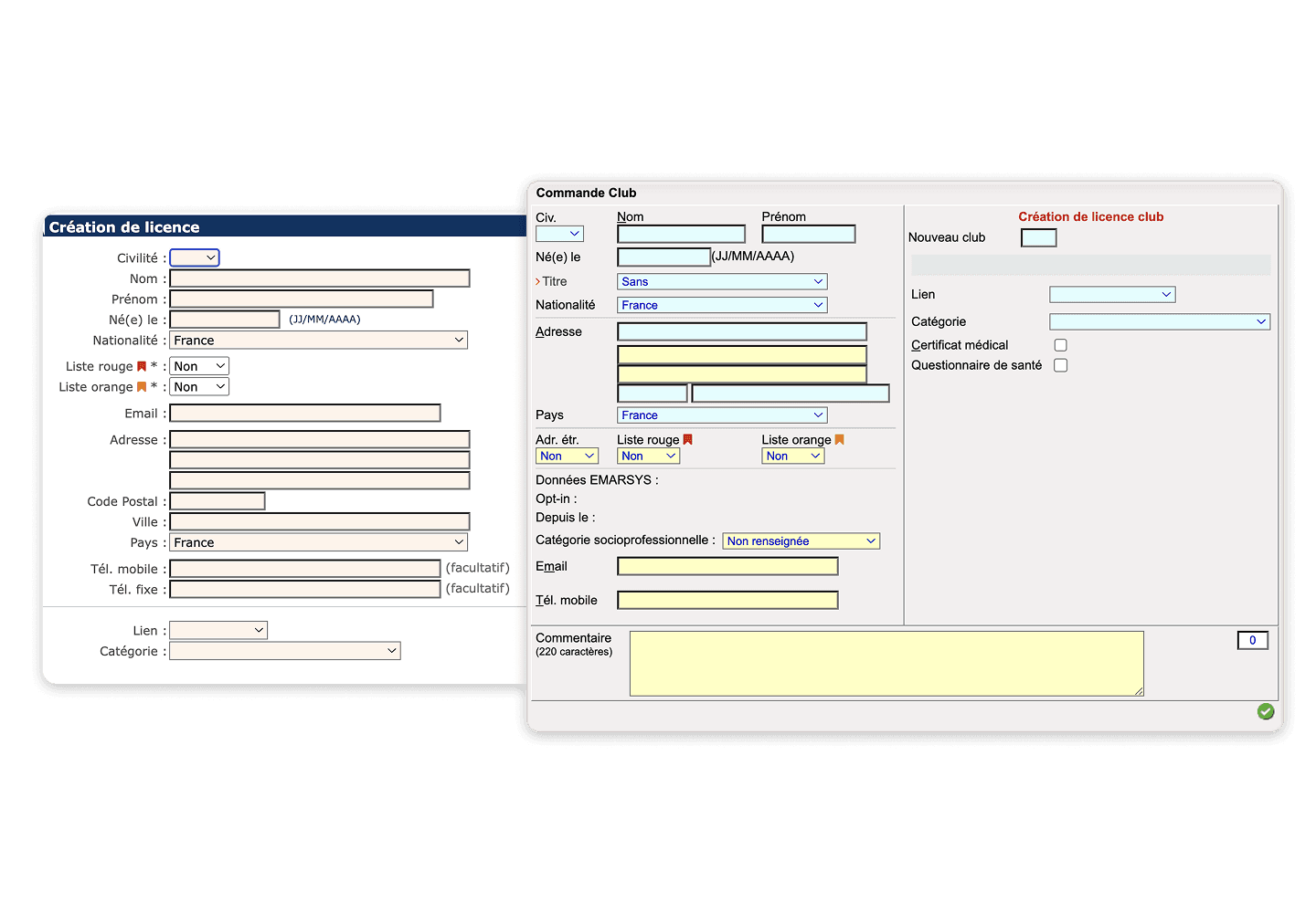 FF Golf: legacy licence creation interfaces, external tool for clubs and internal federation tool